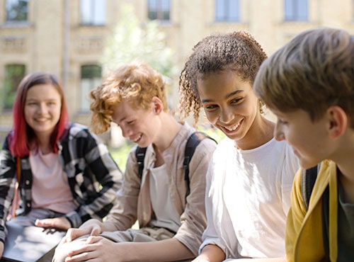 Middle school students chatting